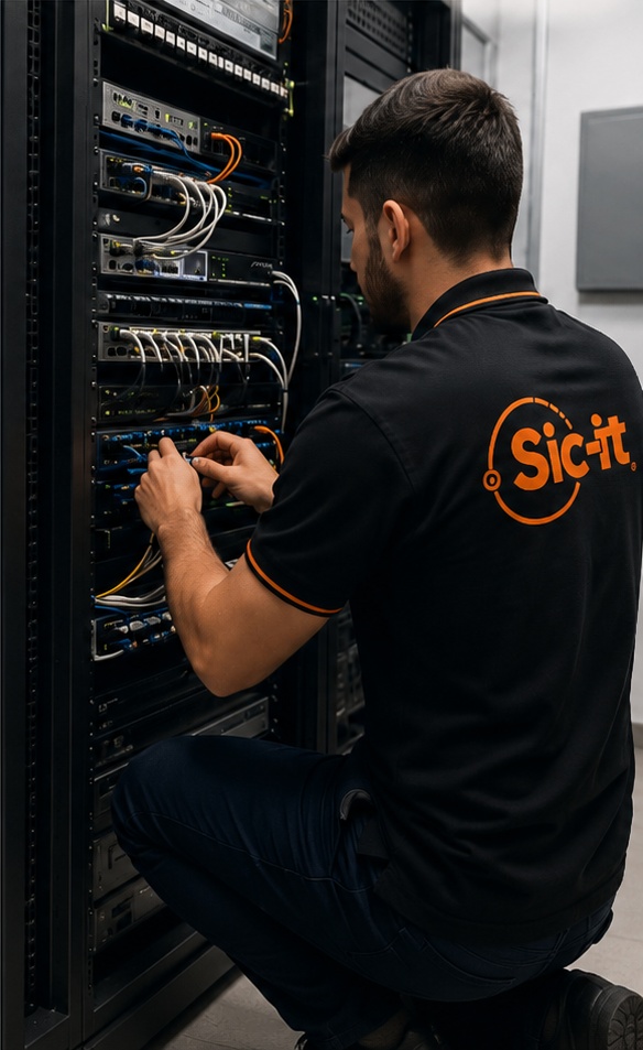 Técnico SIC-IT trabajando en un rack